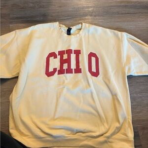 Yellow Sweatshirt with Red CHI O Letters
